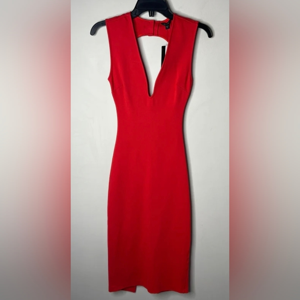 Guess Vibrant Red Backless Low V-neck Midi Dress - Small